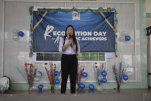 Ms. Suspene giving her gratitude speech