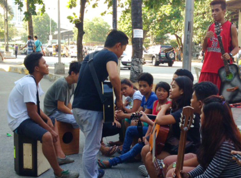 Music session with street kids