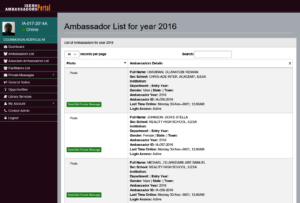 Sample of Ambassadors List on Portal