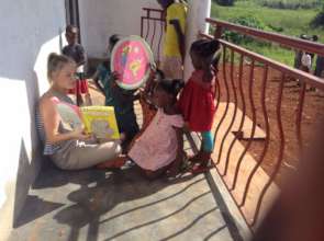 Reading time on the center's porch