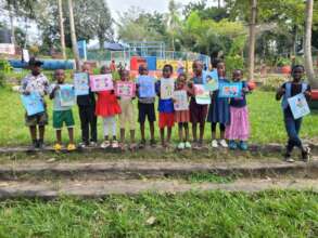 Kids group photo with art