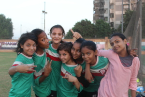 U13 Girls from Orangi Town celebrate a victory!