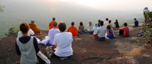 Students Meditate with Monks
