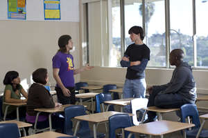 youth actors rehearsing a classroom scene