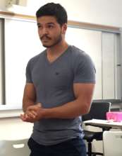 Tim rehearsing to play the teacher