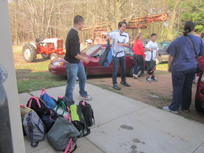 Unloading the AAUW backpacks