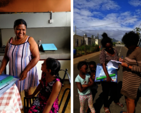 Families receiving kits of artistic materials