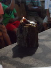 Hardened tree sap lit up.