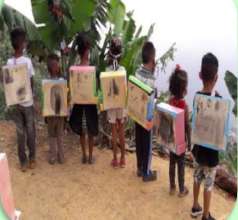 Children after completing their backpack project