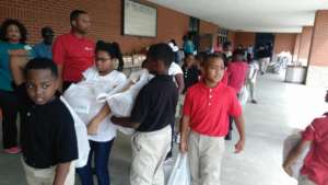 Shadydale students receiving their recovery bags