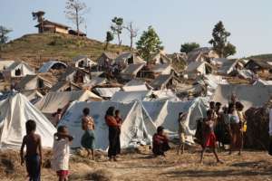 A temporary Rohingya refugee camp