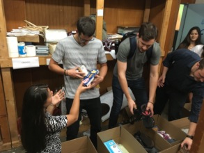 Students packing relief supplies