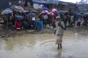 Flooding begins in the camp at Cox's Bazar