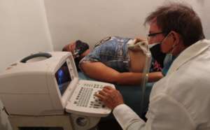 Pregnant woman receiving an ultrasound