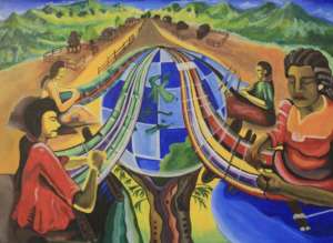 painting of women making tais