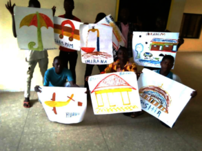 Almajiris displaying their artwork