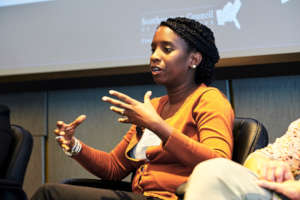 Deanna James, ED discussing post hurricane reality