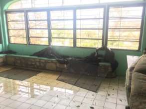 Damage to a classroom from Hurricane Maria