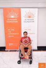Youssef in his  new customized wheelchair