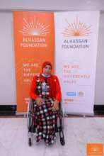 Mervit in her new customized wheelchair