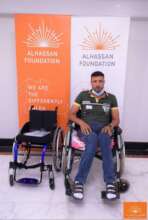 Hamda in his new Wheelchair