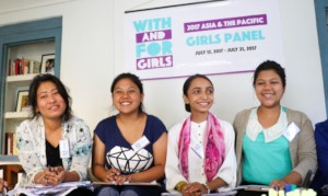 The girl panellists prepare for the day ahead.