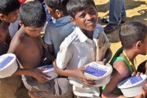 Children receive the food