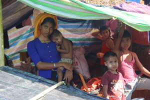 A refugee mom with her children