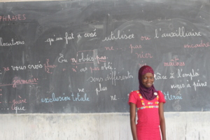Coumba at board for exercises