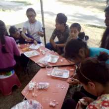 Kids at work on an art activity