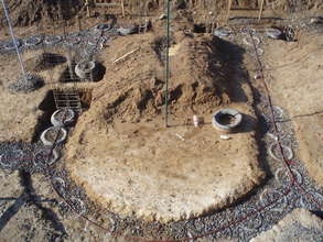 An overhead view of the filled tire foundation