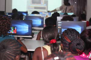 Young ladies in computer class