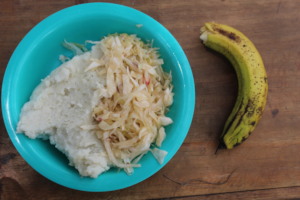 Ugali and Cabbage + Banana served for lunch