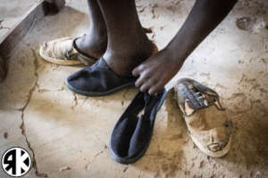 Putting on new shoes