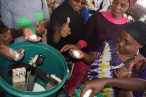 Powder soap being tested after testing the machine