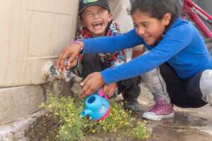 Filling a pail from a newly built rainwater system