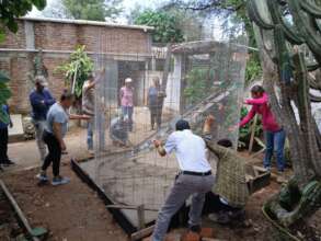 Standing up the mesh for a ferrocement cistern