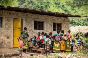 Villagers waiting to be seen by clinic staff