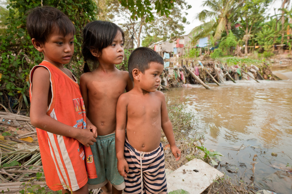 Cambodian Children at Waters Edge