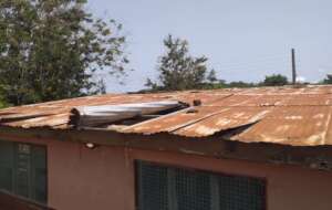 Damage to New Life's school's roof, in Ghana
