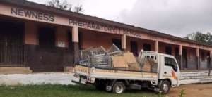 Some of the chairs and desks arriving at New Life