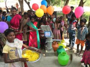 Villagers celebrating their water well