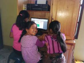 Students researching and printing reading material