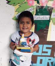 Aslin with her supplies.