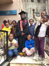 Sofia celebrating with the children in the project