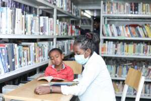 Students studying in the BHE library