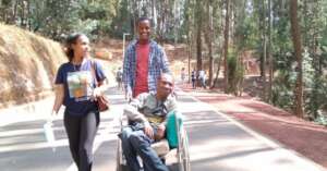 Youth and staff enjoying the park's fresh air