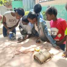 Girls use a cordless saw