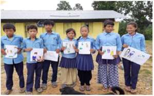 They were very excited to hold their drawings/art
