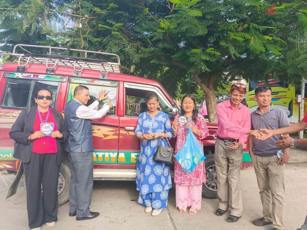 awareness stickers placed on public vehicles